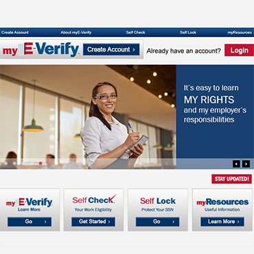 Screen capture of the E-Verify web page.