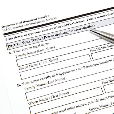 Shutterstock image: citizenship application form, DHS.